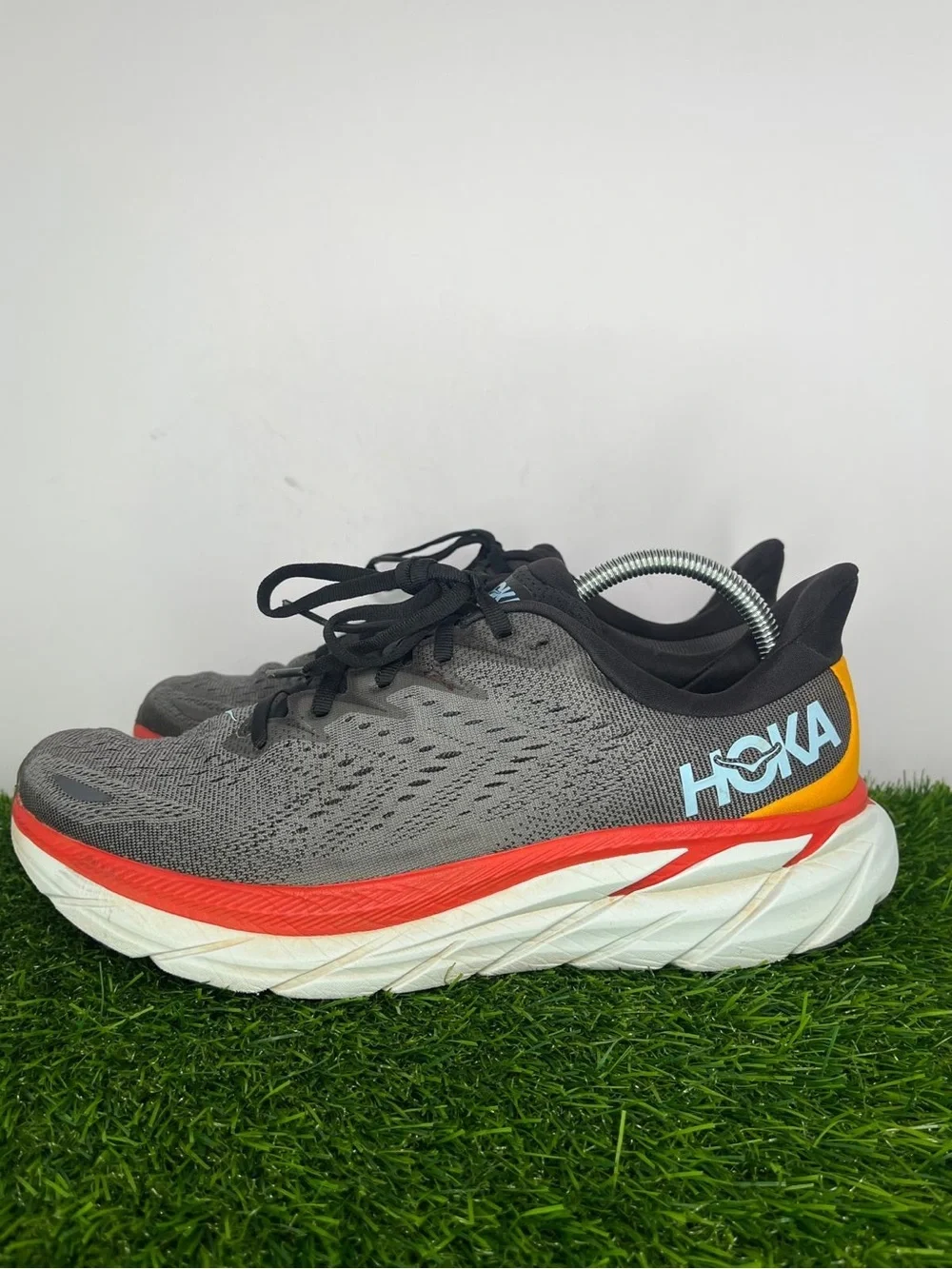 HOKA One One Clifton 8 Men’s 10D Gray Red Running Shoes 1119393 - Picture 1 of 9